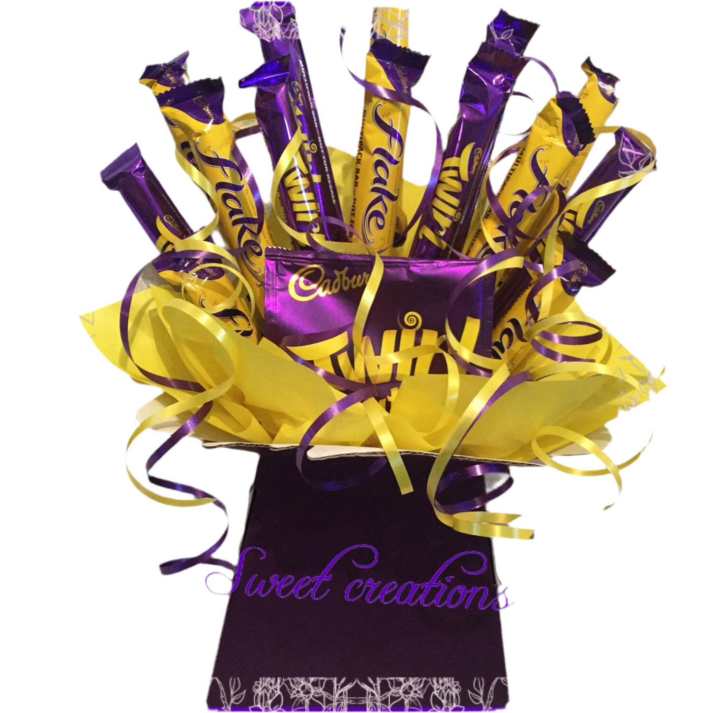 Cadburys flake and twirl chocolate bouquet free postage SWEET CREATIONS sweet hamper gift party tablecentre christmas