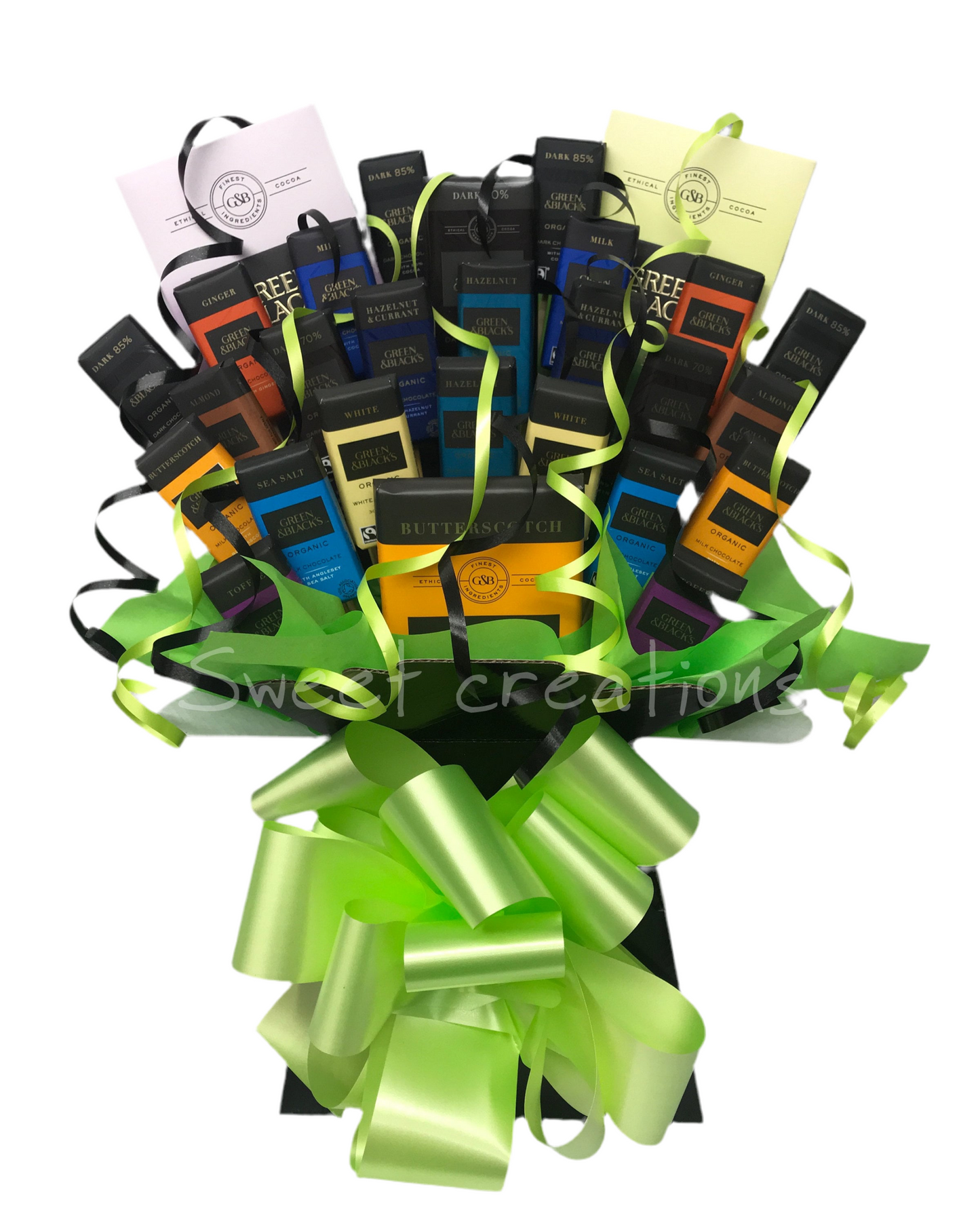 Green and blacks Chocolate Bouquet sweet creations Party gift male birthday present sweet hamper Easter Mother's Day fathers day