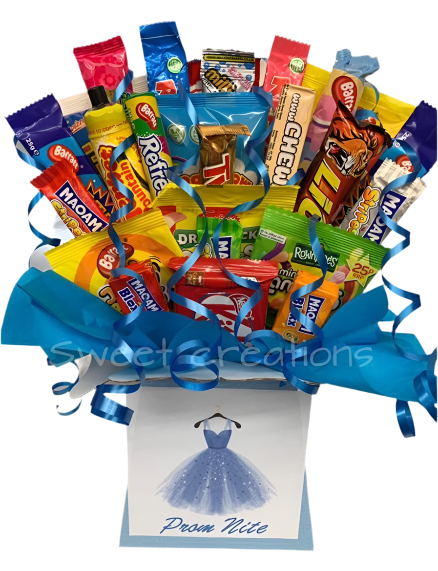Prom night sweet and chocolate mix bouquet sweet creations stoke made to order