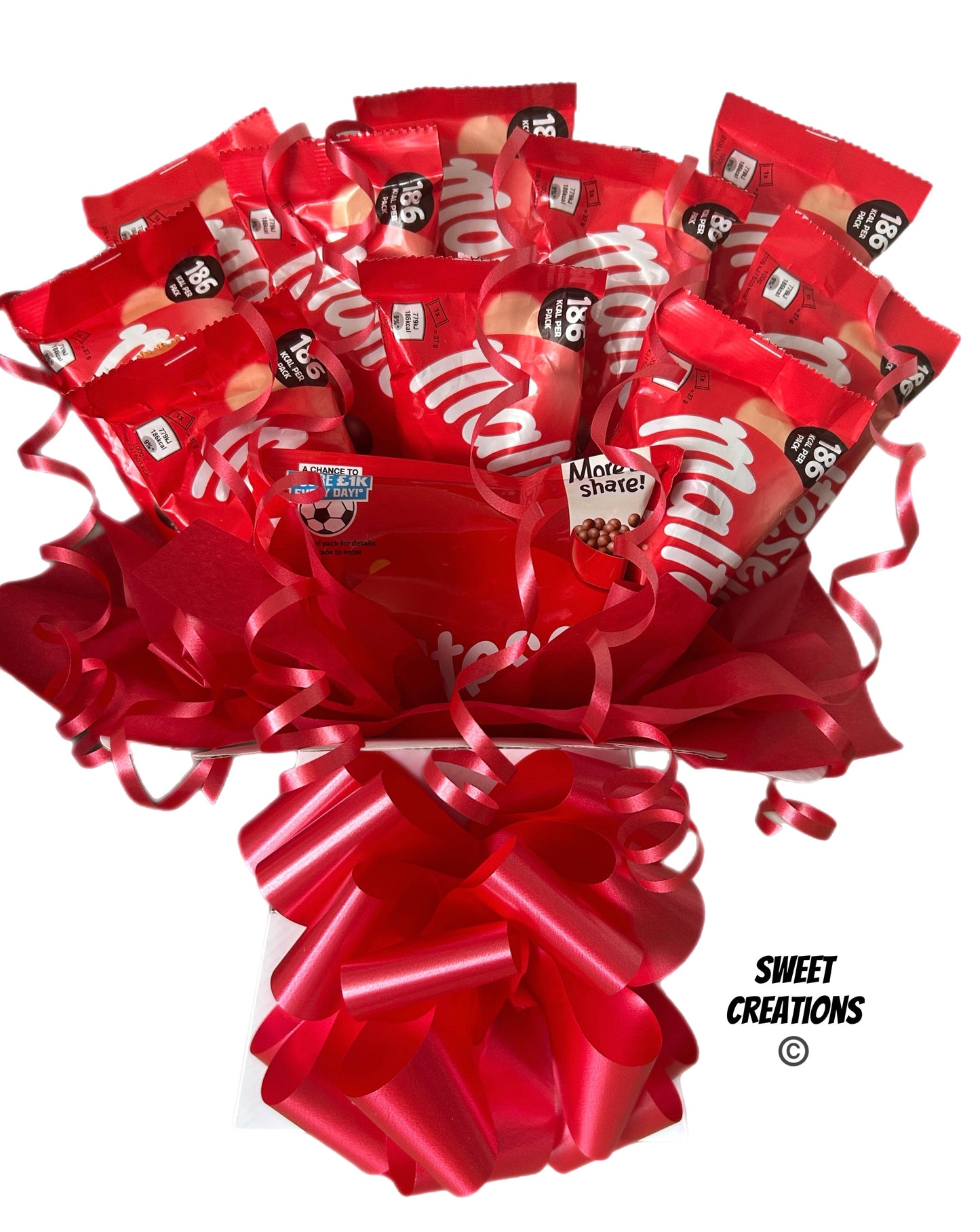 maltesers chocolate bouquet sweet hamper Christmas gift sweet creations teaser bars box maltesers red tablecentre party