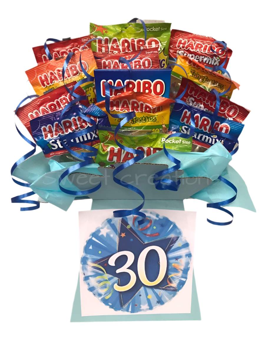 haribo sweet Bouquet SWEET CREATIONS Christmas sweet hamper Starmix tangfastics cola bottles jelly babies birthday party teblecentre