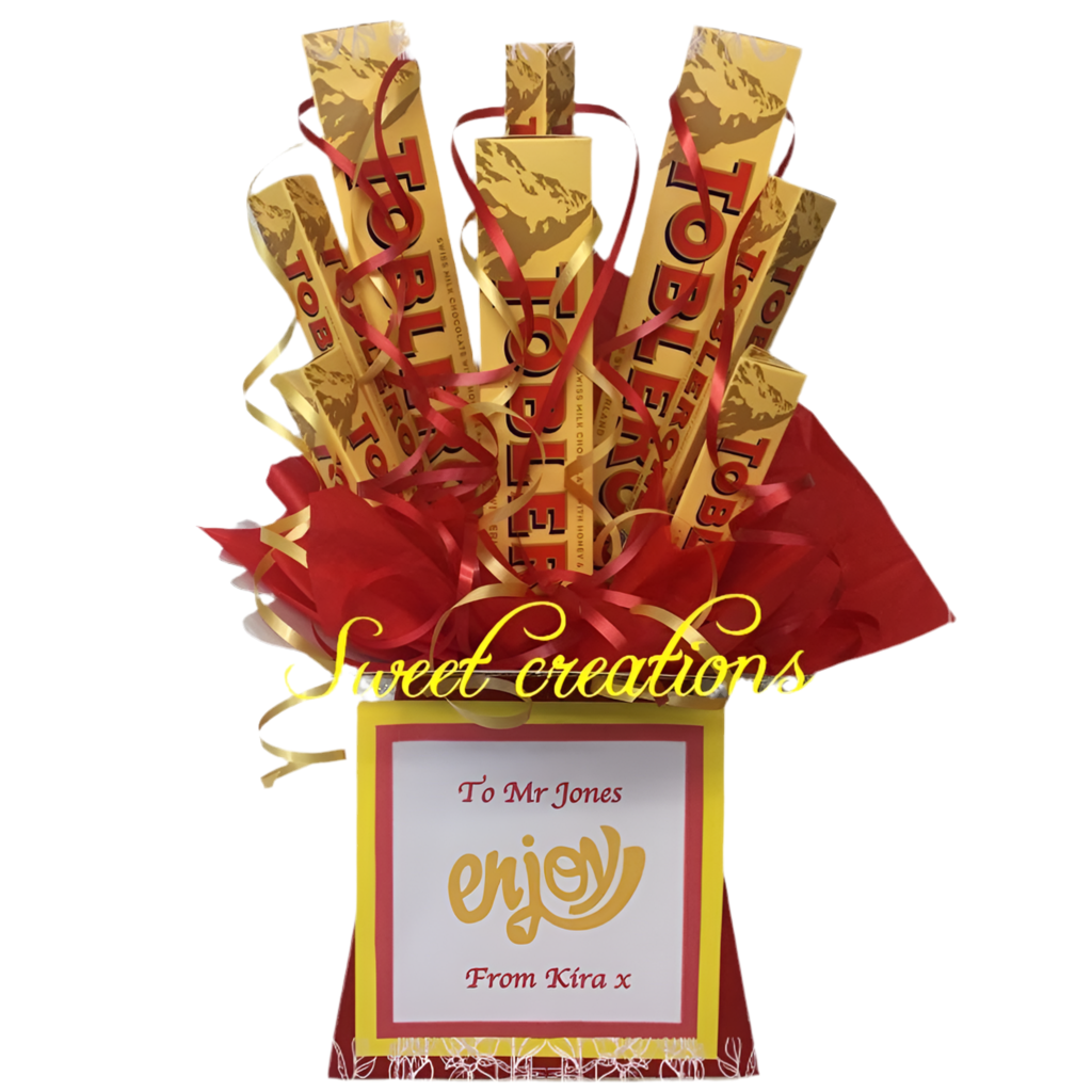 Toblerone chocolate bouquet SWEET CREATIONS sweet hamper gift party tablecentre christmas