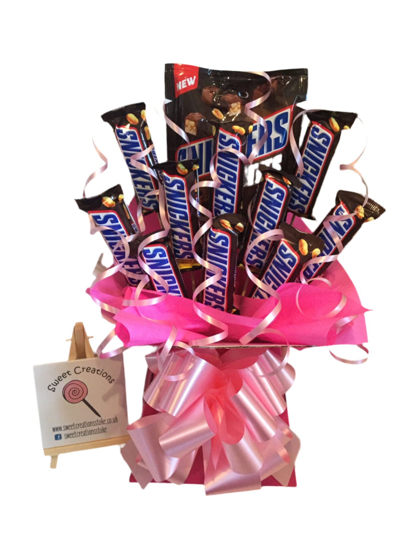 Snickers chocolate Bouquet SWEET CREATIONS sweet hamper gift party tablecentre easter Mother's Day Father's Day