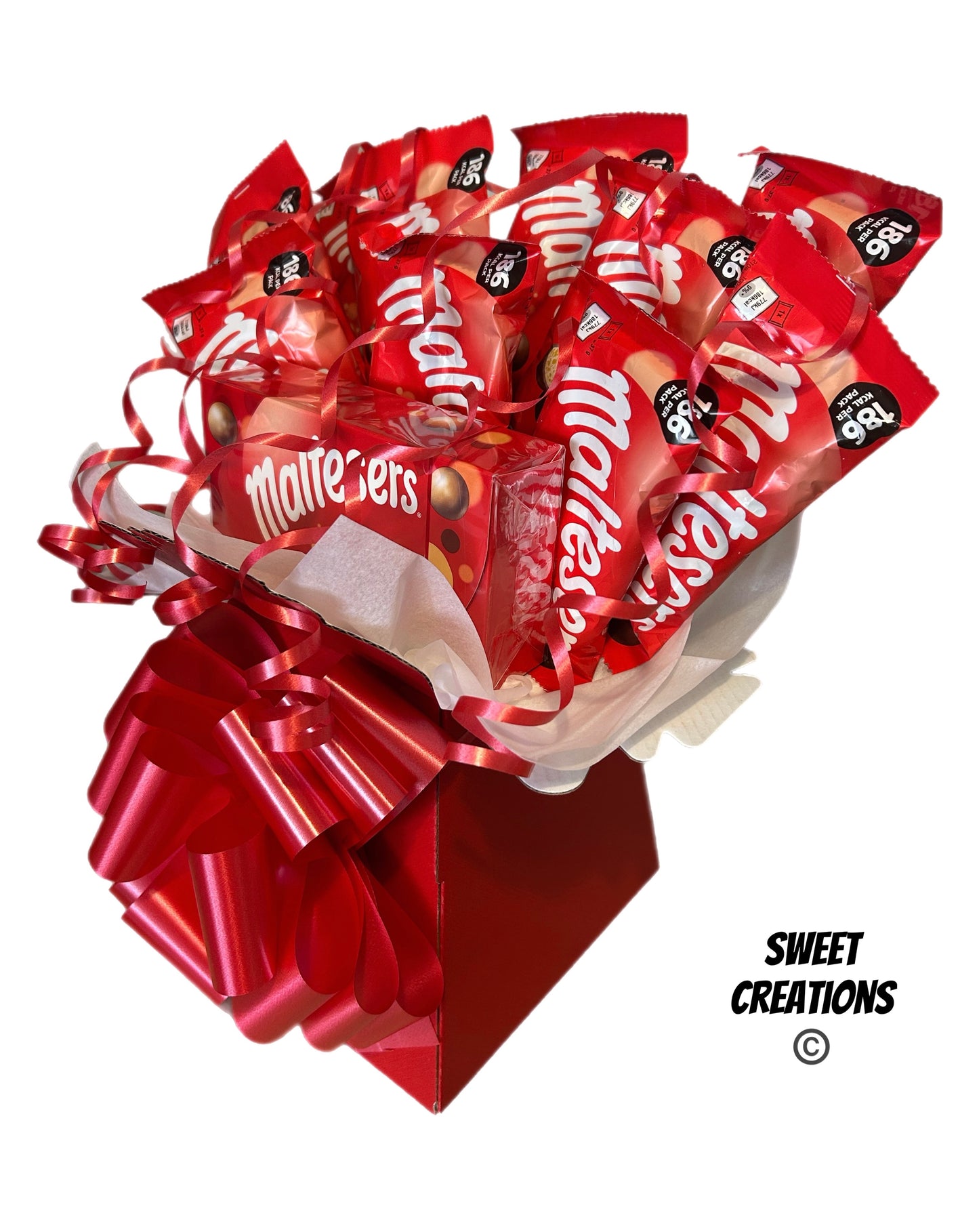 maltesers chocolate bouquet sweet hamper Christmas gift sweet creations teaser bars box maltesers red tablecentre party