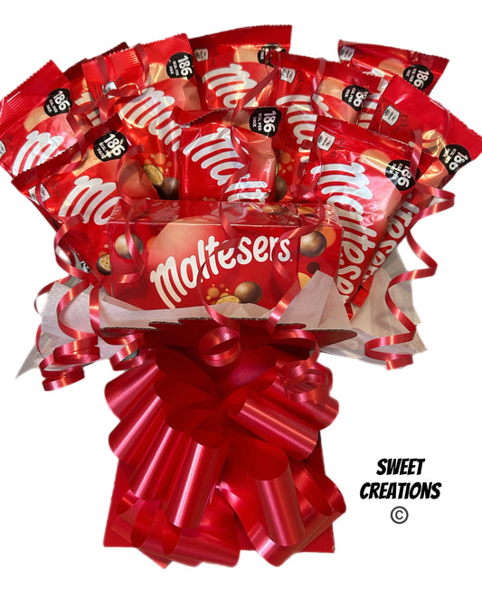 maltesers chocolate bouquet sweet hamper Christmas gift sweet creations teaser bars box maltesers red tablecentre party