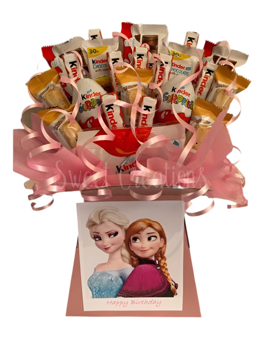 frozen kinder chocolate bouquet SWEET CREATIONS sweet hamper gift party tablecentre christmas childrens
