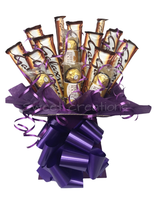 Galaxy and ferrero rocher chocolate bouquet sweet hamper sweet creations Christmas gift birthday present purple