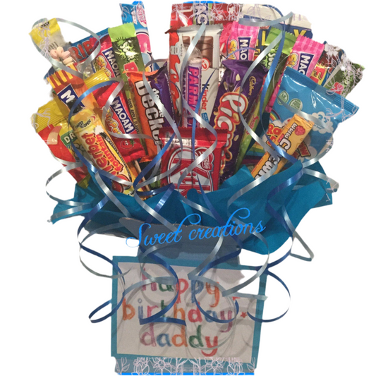 happy birthday daddy sweets and chocolate bouquet SWEET CREATIONS sweet hamper gift party tablecentre christmas