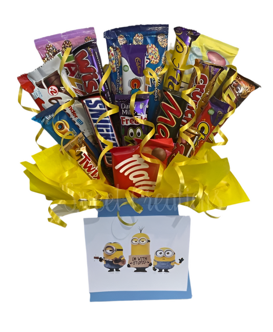 Minions large chocolate mix bouquet SWEET CREATIONS sweet hamper gift party tablecentre christmas