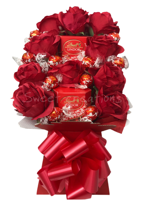 Lindt Lindor and roses bouquet SWEET CREATIONS sweet hamper gift party tablecentre mothers day Easter