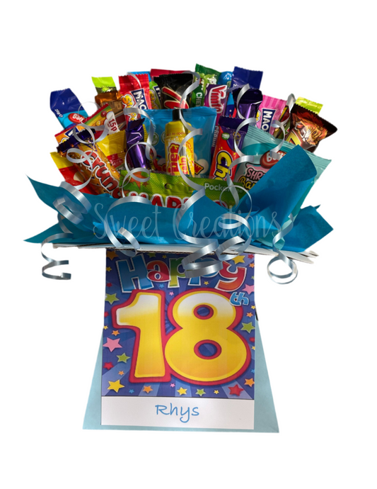 Mixed sweet and chocolate bouquet 18th birthday personalised sweet creations tablecentre party gift female male birthday present