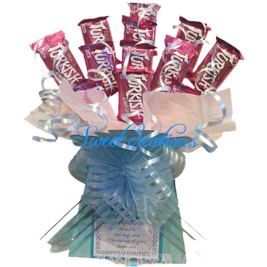 Frys Turkish delight chocolate bouquet free postage SWEET CREATIONS sweet hamper gift party tablecentre Father's Day Mother's Day Easter