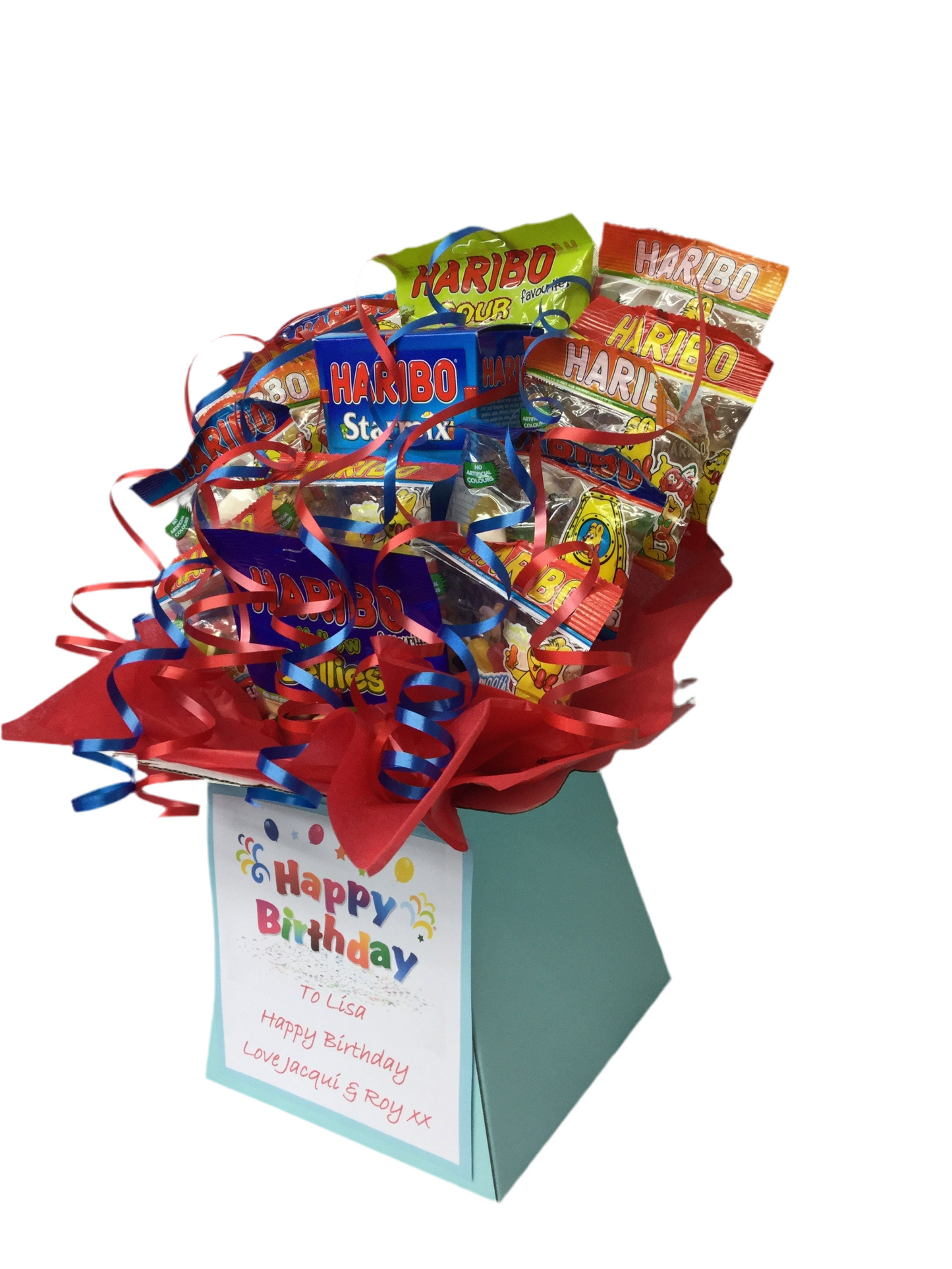 haribo sweet Bouquet SWEET CREATIONS Christmas sweet hamper Starmix tangfastics cola bottles jelly babies birthday party teblecentre