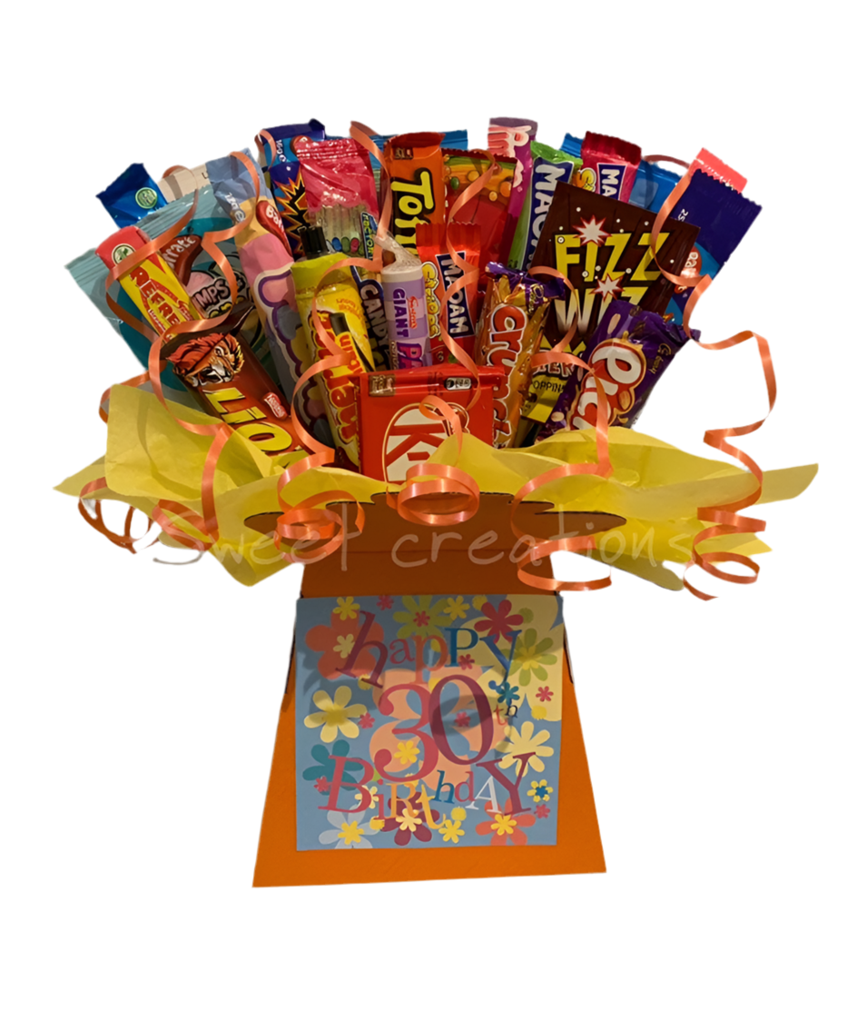 happy 30th birthday sweet and chocolate Bouquet SWEET CREATIONS sweet hamper gift party tablecentre christmas