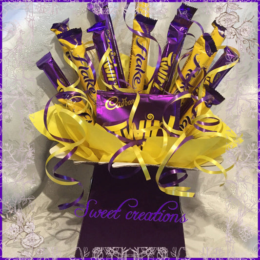 Cadburys flake and twirl chocolate bouquet free postage SWEET CREATIONS sweet hamper gift party tablecentre christmas