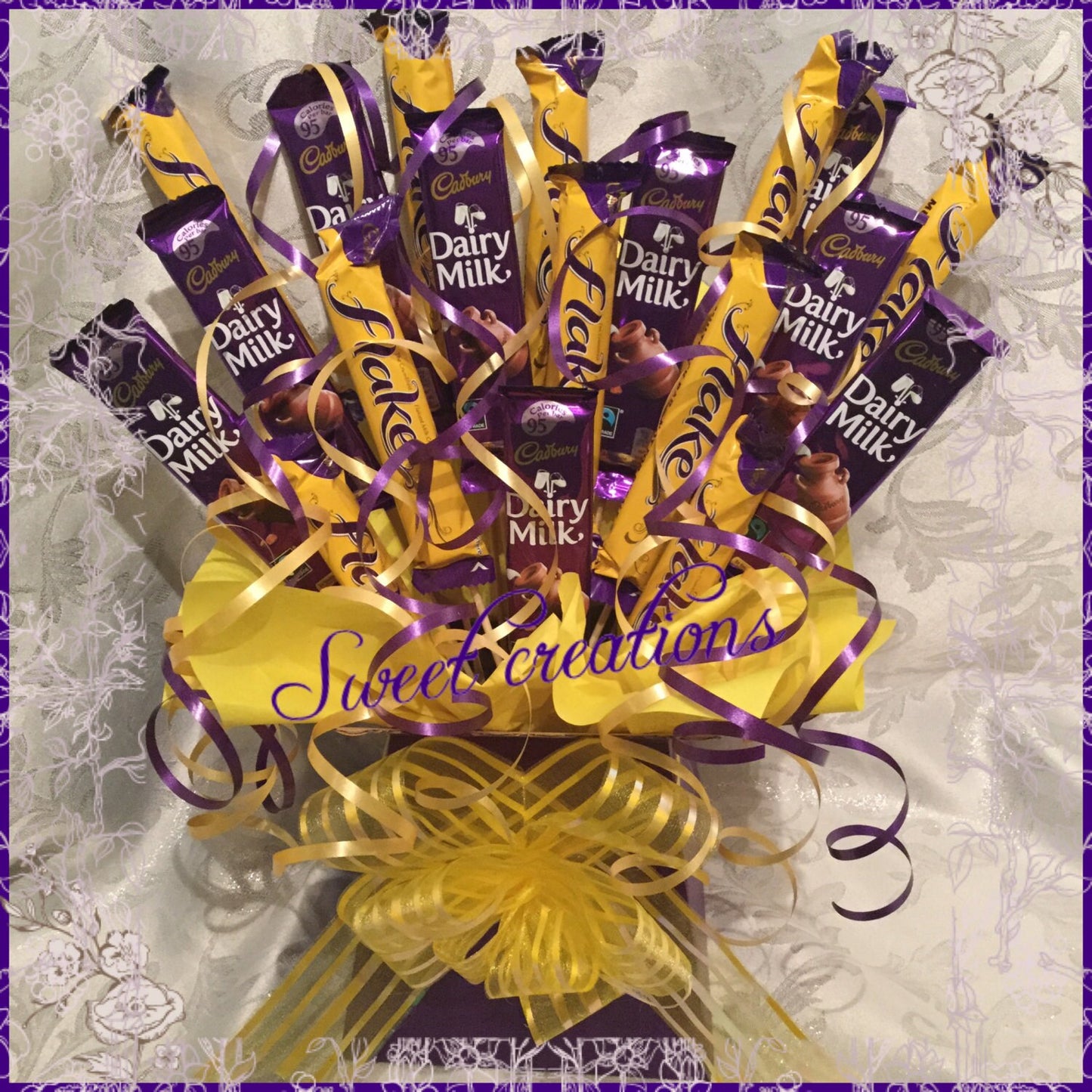 Cadbury chocolate bouquet flake and dairy milk SWEET CREATIONS sweet hamper gift party tablecentre christmas